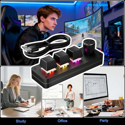 RGB Backlit Programmable Mechanical Keypad with Multifunction Knob, 3+1 Key Mini Macro Pad, Type-C Hot-Swappable One-Handed Shortcut Keyboard for Gaming, Video Editing & Office - MK31