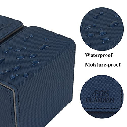AEGIS GUARDIAN Card Deck Box with Dice Tray for MTG Cards, Commander Deck Box fit 150+ Sleeved Cards, PU Leather Card Storage Box Strong Magnet Deck Game Case for TCG CCG, Blue - color: 2-2