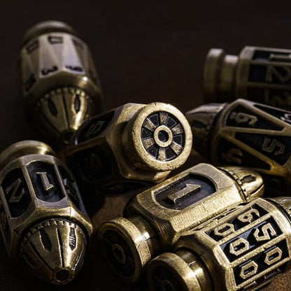 UDIXI Metal DND Bullet Dice Set, Polyhedral Metal Dice Set for D&D RPG | Ancient Bronze Color, Magazines Container and PU Leather Bag, for Dungeons and Dragons Role Playing Games and Tabletop Games - color: Ancient Bronze