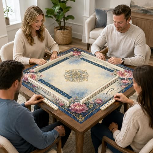 Floral Print Mahjong Mat,Non Slip American Mah Jongg Table Mat | 32in soft neoprene mah jongg mat reduces tile noise protects tabletops & packs easily for game nights or a thoughtful gift - color: 020