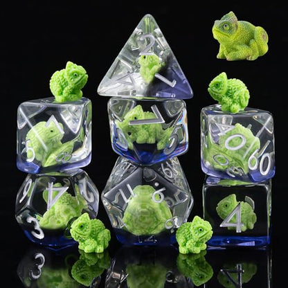 Resin Sheep Dice Set,Polyhedral Dice Sheep Inclusion Dice,RPG D and D Dice Set for Role Playing Games for 15 Years and Up - color: Lizard