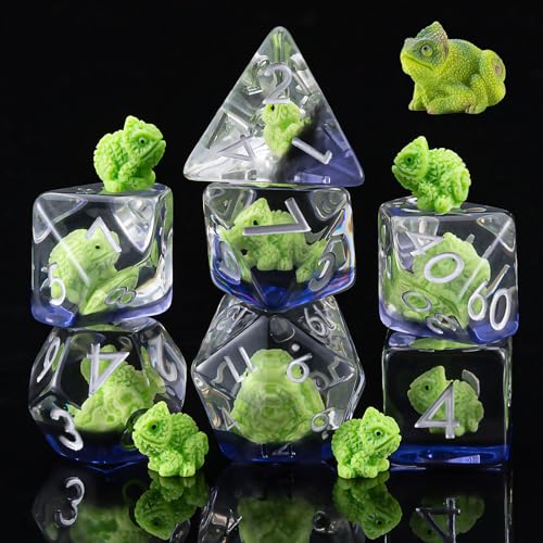 Resin Sheep Dice Set,Polyhedral Dice Sheep Inclusion Dice,RPG D and D Dice Set for Role Playing Games for 15 Years and Up - color: Lizard