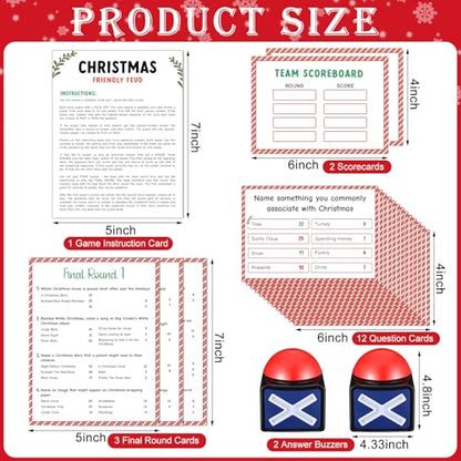 Syhood Christmas Friendly Feud Card Game with 2 Answer Buzzers, Fun Xmas Family Trivia Quiz Party Game Night Activities for Adults, Office, Large Group and Team Building - style: Christmas