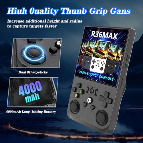 R36MAX 4000mAh Portable Rechargeable Handheld Retro Game Console,Handheld Retro Game Console with 64G TF Car,4.0-inch Screen,Feminine+Masculine Colors Easy Install for Travelers,Black - color: Shining Black