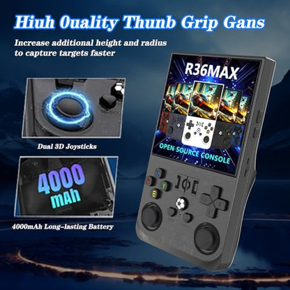 R36MAX 4000mAh Portable Rechargeable Handheld Retro Game Console,Handheld Retro Game Console with 64G TF Car,4.0-inch Screen,Feminine+Masculine Colors Easy Install for Travelers,Black - color: Shining Black