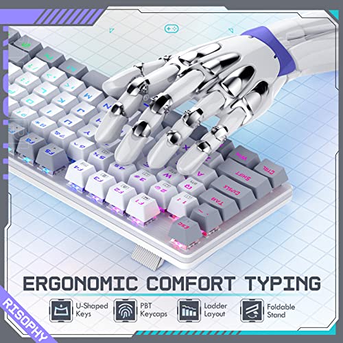 Wireless Mechanical Keyboard, Triple Mode 2.4G/USB-C/Bluetooth Gaming Keyboard, 104 Keys Programmable, Customize RGB Backlit, Red Switch, Bicolor PBT Keycaps, Rechargeable Wired Keyboard for Laptop PC - color: White