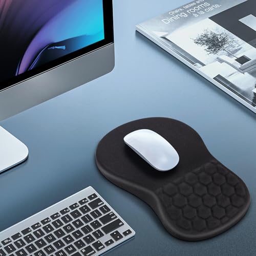 Canjoy Mouse Pad with Wrist Rest, Ergonomic Wrist Support with Massage | Ergonomic Massage Design & Relax and Relieve Fatigue & Non-Slip & PU Base, Comfortable Computer Mousepad for Office Home - color: Black Wrist Rest