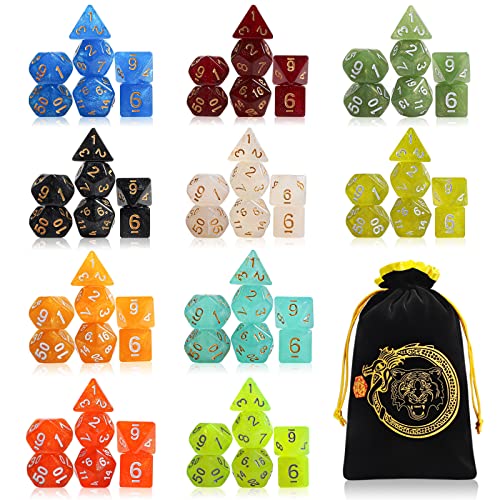 CiaraQ Polyhedral Dice Set - DND Role Playing Dice | Acrylic RPG Dice for Dungeons and Dragons MTG Table Games, Monochrome, 70pcs - color: Monochrome