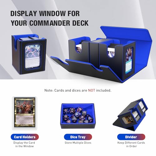 TiMOVO MTG Deck Box, Magnetic Trading Card Storage Case, Black+Blue | Holds 400+ Sleeveless Cards, 4 Dividers & Dice Tray, 2 Detachable Commander Card Deck Boxes, For Magic Game Cards - color: Black & Blue
