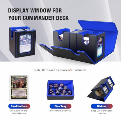 TiMOVO MTG Deck Box, Magnetic Trading Card Storage Case, Black+Blue | Holds 400+ Sleeveless Cards, 4 Dividers & Dice Tray, 2 Detachable Commander Card Deck Boxes, For Magic Game Cards - color: Black & Blue