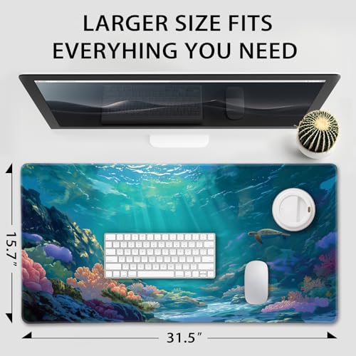 Sea Turtles Large Gaming Mouse Pad Desk Mat 31.5"x15.7" | Extended Mousepad, Non-Slip Rubber Base , Stitched Edges, for Computer/Laptop/Office/Home - color: Sea Turtles