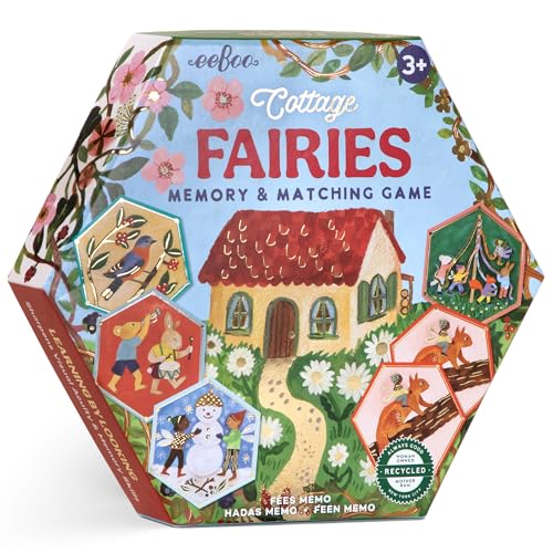 eeBoo: Memory & Matching Game - Cottage Fairies - 20 Hexagon-Shaped Matching Pairs, Nature Themed Concentration Tile Game, Kids Ages 3+, 1-4 Players