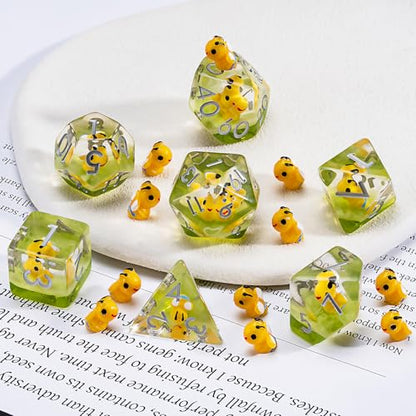 D&D Bee Dice Set, Honeybee Resin Polyhedral Dice for Dungeons and Dragons, RPG, MTG DND 7-DIE (D4, D6, D8, D10, D12, D20, D%) for Ages 15 and Up - color: Bee