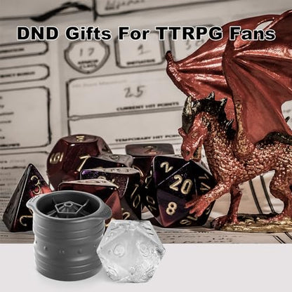 Nax Caki D20 Dice Ice Mold, DND Gamer Gifts for Men Women, Cool Christmas Stocking Stuffers Ideas for Adults TTRGP Lover, Large Silicone D&D Accessories Ice Cube Tray for Cocktails,Bourbon,Whiskey