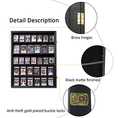 KCRasan 35 Graded Sports Card Display Frame -Card Display Case Lockable | Trading Card Collector Wall Display Holder for Basketball Football Hockey Cards, UV Protection Acrylic,Black