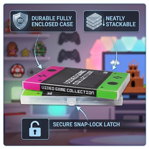 UniKeep Game Case for Nintendo Switch Cartridges - Holds 60 Video Games Securely in Foam | Heavy Duty Compact Travel Storage Binder & Protective Holder Organizer with Snap-Lock Closure - color: pink / green