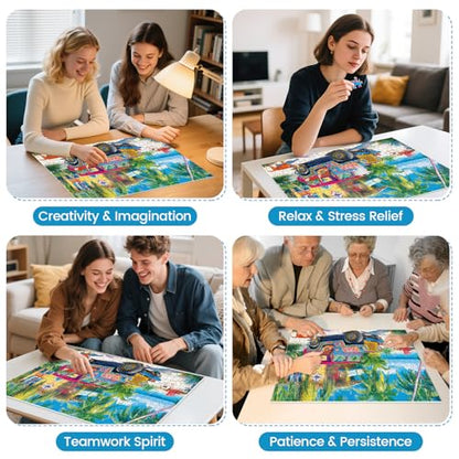 500 Piece Puzzles for Adults,Summer Beach Vacation Puzzle for Teens Adults Seniors, Palm Trees Ocean Dogs Jigsaw Puzzle 500 Pieces, Car Travel Puzzle with Letters on Back,Challenging Family Game Gifts - style: Beach Vacation