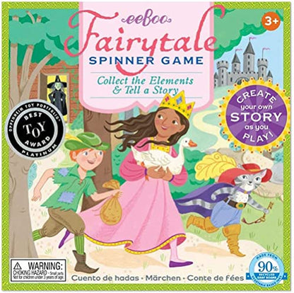 eeBoo Fairytale Spinner Game, Story Building Game, Ages 5+, 2-4 Players | Introduces storytelling & creative thinking. Includes spinner & thematic pieces to create your own story. 15 minute game play - style: Fairytale