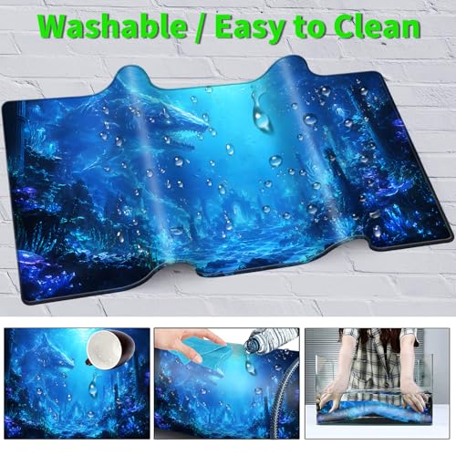 MTG Playmat with Storage Bag, 24 x 14 Inch Stitched Non Slip Rubber Trading Card Game Mat, 2mm Thick Tabletop Mat for Card Games, Blue Ocean Ruins