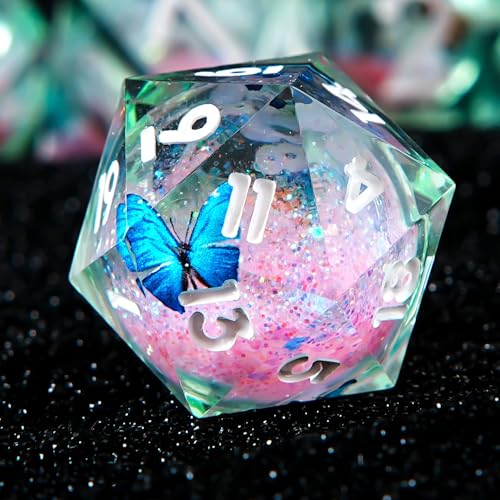 Butterfly Liquid Core D20 DND 22MM Single Dice with Resin Sharp Edge 20 Sided D&D Dice,for Dungeons and Dragons, RPG(Pink) - color: Butterfly D20-pink