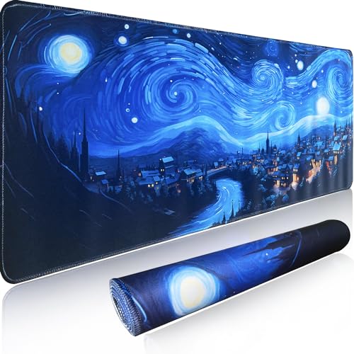 Gaming Mouse Pad XL XXL with World Map(31.5 x 11.8in), Desk Mat&Large Mouse Pad Keyboard Mat 2MM Anti Slip and Waterproof Rubber Mouse Pad (Abstract Starry Sky)… - color: Abstract Starry Sky