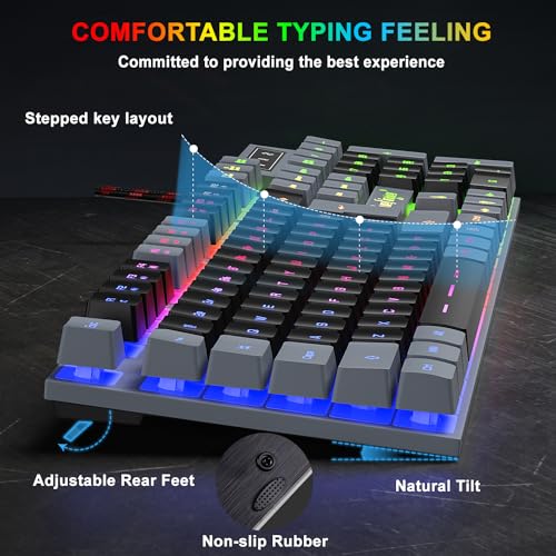 BlueFinger RGB Gaming Keyboard and Backlit Mouse Combo, USB Wired, LED Gaming Set for Laptop PC Computer Game and Work(Gray & Black) - color: Gray & Black