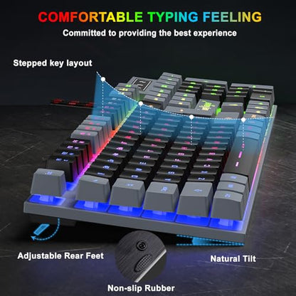 BlueFinger RGB Gaming Keyboard and Backlit Mouse Combo, USB Wired, LED Gaming Set for Laptop PC Computer Game and Work(Gray & Black) - color: Gray & Black