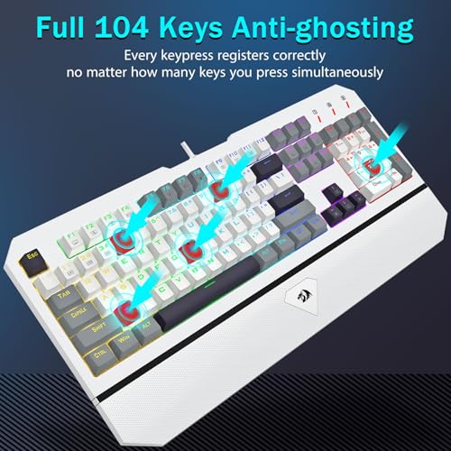 Redragon Mechanical Gaming Keyboard Wired, Light Up Backlit, Linear Switches, 104 Keys Anti-Ghosting, Big Wrist Rest, Metal Frame, Durable Keycaps for Computer PC Mac Xbox Gamers