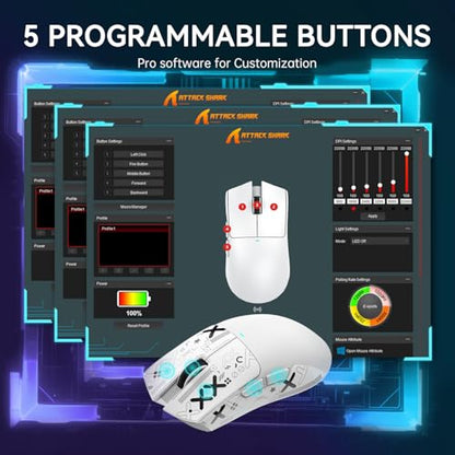 ATTACK SHARK X11 Wireless Gaming Mouse, PAW3311 Sensor, Lightweight, RGB Charging Dock, 22,000 DPI, Tri-Mode Connectivity, 5 Programmable Buttons, Grip Tape Included - White - color: White, size: Mouse and Anti-slip sticker