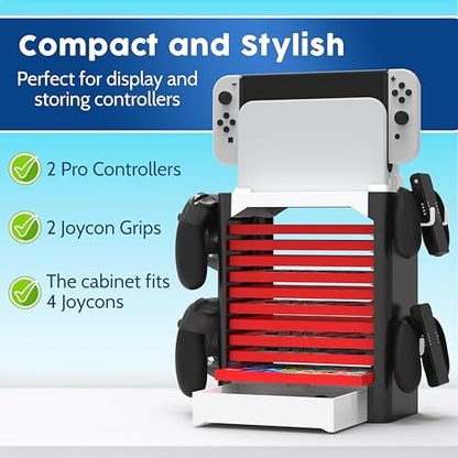 NS Compatible Nintendo Switch Games Holder, Nintendo Switch Stand - White | Holds up to 10 Game Case & 4 controllers Game Disk Rack, Switch Holder Stand for Gamers, Nintendo Switch Accessories - color: White