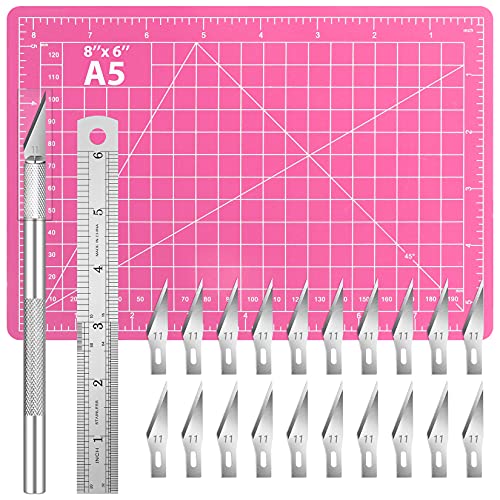 DIYSELF 23 Pack Exacto Knife Craft Knife Precision Carving Hobby Knife Kit, 20 Spare Art Knife Blades for Art, Scrapbooking, Stencil - color: Pink