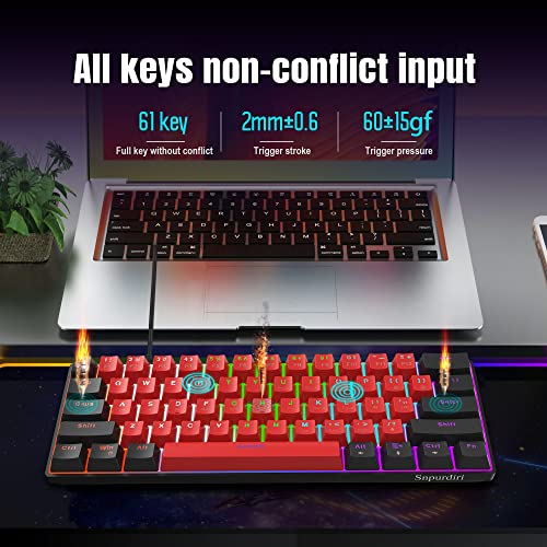 Snpurdiri 60% Wired Mechanical Gaming Keyboard (Black-Red, Blue Switches) | LED Backlit 60 Percent Gaming Keyboard for Windows Laptop PC Mac - color: Black Red/Blue Switch