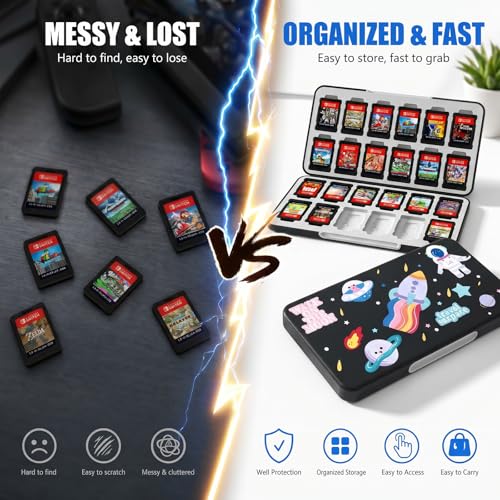 NANANINO Switch Game Case 24 Slots, Hard Shell Game Card Holder with Magnetic Closure, Portable Waterproof Switch Game Storage for Switch OLED, Lite & Switch 2 Travel Carry - color: Astronaut