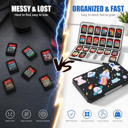NANANINO Switch Game Case 24 Slots, Hard Shell Game Card Holder with Magnetic Closure, Portable Waterproof Switch Game Storage for Switch OLED, Lite & Switch 2 Travel Carry - color: Astronaut