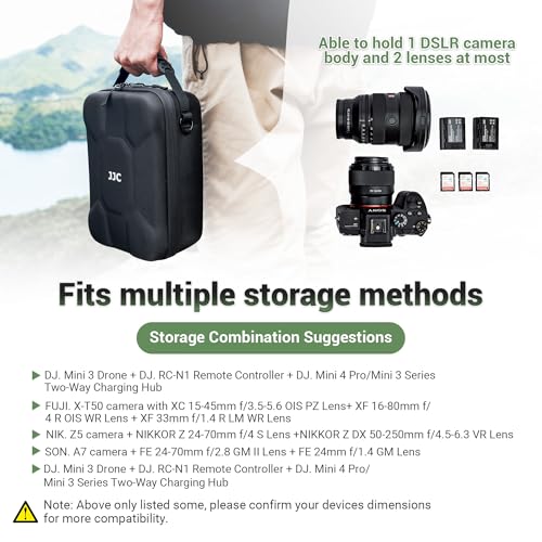 JJC Hard Camera Case Bag for Canon Rebel T7 EOS R5 R6 Sony A7 V IV w/Lens | Waterproof EVA Shell, Includes Two Removable Drivers & Shoulder Strap, Dual-Zippered Closure, Mesh Pocket, Travel Friendly