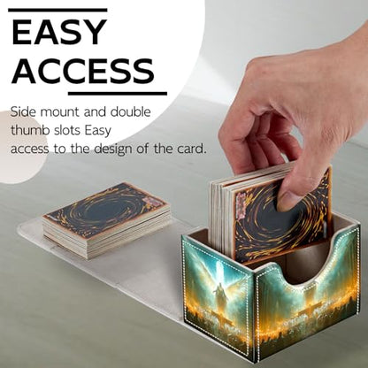 Trading Card Storage Box, Holds 100+ for MTG Cards, PU Leather with Magnetic Closure, Angel in Temple Fantasy Painting Durable Deck Box for Magic the Gathering, Trading Card Games - color: Angel in Temple Fantasy Painting