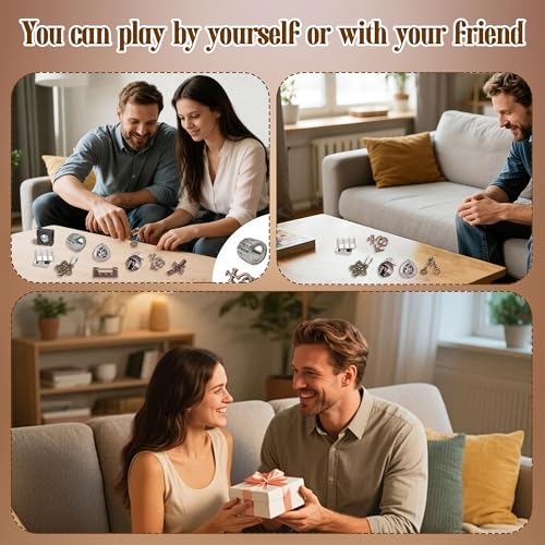 10 Pcs Metal Brain Teaser Puzzles Assortment Adults Difficult Magic Puzzles for Classroom Mind Challenge Educational,Highly Hard Brain Games IQ Logic Test, 3D Highly Difficult Adult Puzzles（10 Models）
