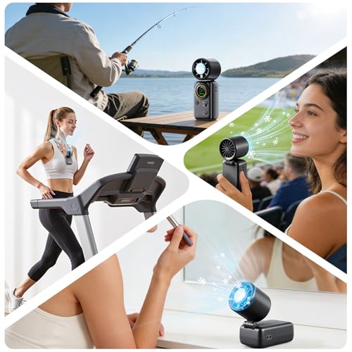FurBall 4-IN-1 Portable Handheld Fan with Ice Cooling, High-speed Turbo Power 100 Gear Adjustable, LED Display, 6000mAh Rechargeable Battery, Foldable & Quiet Personal Fan for Travel, Office, Outdoor - color: Midnight