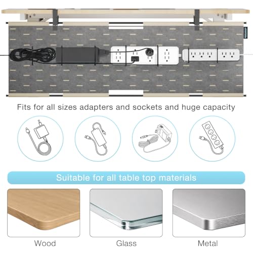 No Drill Under Desk Cable Management Tray, 45.2" Felt Cord Organizer | Clamp or Screw Mount, Converts to Privacy Panel, Pegboard Design, Wire Management for Standing Desk & Home Office - size: 45.2"-Khaki