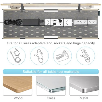 No Drill Under Desk Cable Management Tray, 45.2" Felt Cord Organizer | Clamp or Screw Mount, Converts to Privacy Panel, Pegboard Design, Wire Management for Standing Desk & Home Office - size: 45.2"-Khaki