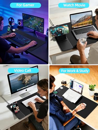 Mouse Pad with Magnetic Wireless Charging & Adjustable Phone Stand, 31.5"x15.8" Extended Desk Mat, Waterproof Ultra-Smooth Keyboard Pad, Non-Slip Base, with 20W PD Adapter, Black - color: Black-Magnetic Stand-31.5"x15.8"-Adapter