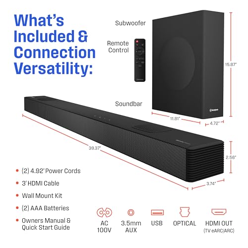 Westinghouse 5.1.2 Soundbar w/Wireless Subwoofer, 400W Max Output Surround Sound w/Dolby Atmos & Dolby Digital Plus, Home Theater Audio, HDMI/eArc, Bluetooth, Roku TV Ready - size: 5.1.2 Channel Soundbar with Subwoofer