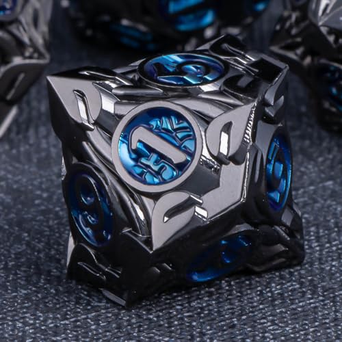 KERWELLSI Metal DND Dice Set D&D, 7Pcs Nature Vines Leaf Role Playing Dice with Gift Box, Black Blue Dungeons Dragons D and D Game Dice D20 D12 D10 D8 D6 D4