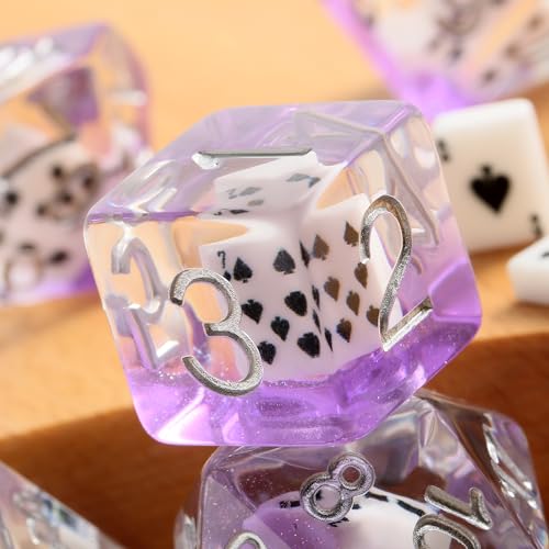 DNDND Poker Polyhedral Dice Set - 7PCS Transparent DND Dice with Playing Card Inserts for RPG - color: Poker