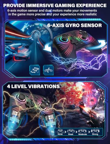 ZRZLMVP Switch Controllers Wireless for Nintendo Switch/OLED/Lite/Switch 2 | 1000mAh Rechargeable Switch Pro Controller, Switch Control with 9 Colors LED Light, Turbo, Vibration, 6 Axis Gyro, Wake Up - color: Pitch Black