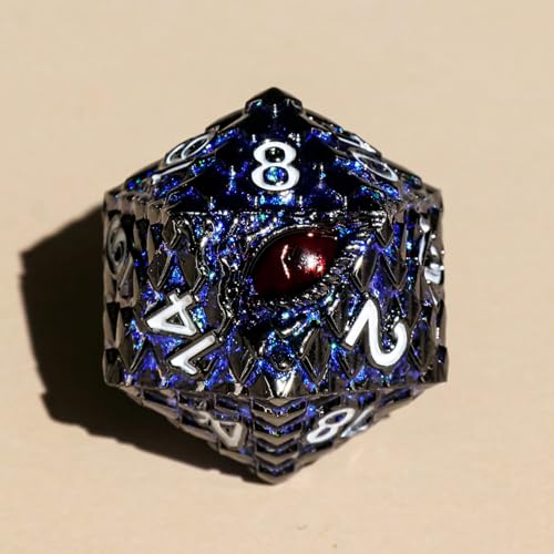Dragon Eye Metal Dice Set, 7 Pcs Dragon Scale Metallic Dice Set, Gift Metal Box for Dungeons and Dragon Tabletop Game (Glitter Blue Dragon Scale & Red Eye) - color: Glitter Blue Dragon Scale & Red Eye