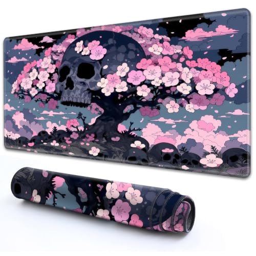 for TCG MTG Commander Playmat 24 x 14 Inch Trading Card Game Mat | Thick Non Slip Rubber Playmat With HD Fade Resistant Printing for All Card Games, Dark Skull Cherry Blossom Tree - color: Dark Skull Cherry Blossom Tree, size: 24" x 14"