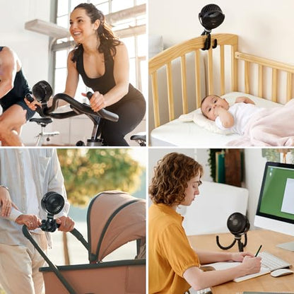 Momcozy 8000mAh Portable Stroller Fan | 27H Ultra-long Battery Life | Detachable 4 Speed 360°Rotate | 2 Modes LED Night Light, USB Rechargeable Handheld Cooling Fan for Travel, Car Seat, Bedroom - color: Black