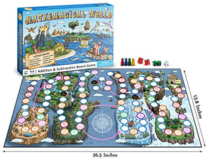 Mathemagical World - Addition & Subtraction Math Board Game for Kids, 2-4 players, Ages 5+ and Perfect for Homeschool, Kindergarten, Pre-k, and Gifted & Talented Prep