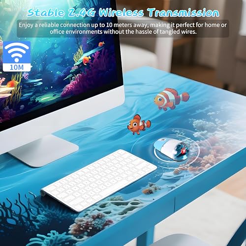 Wireless Mouse -Cute Clear Aqua Design, Water Mouse with Optical Precision, Silent Clicks, Lightweight & Floating Animal Transparent Retro Style for Home Office, Great for Kids & Adult(Fish-Blue) - color: Goldfish - Blue